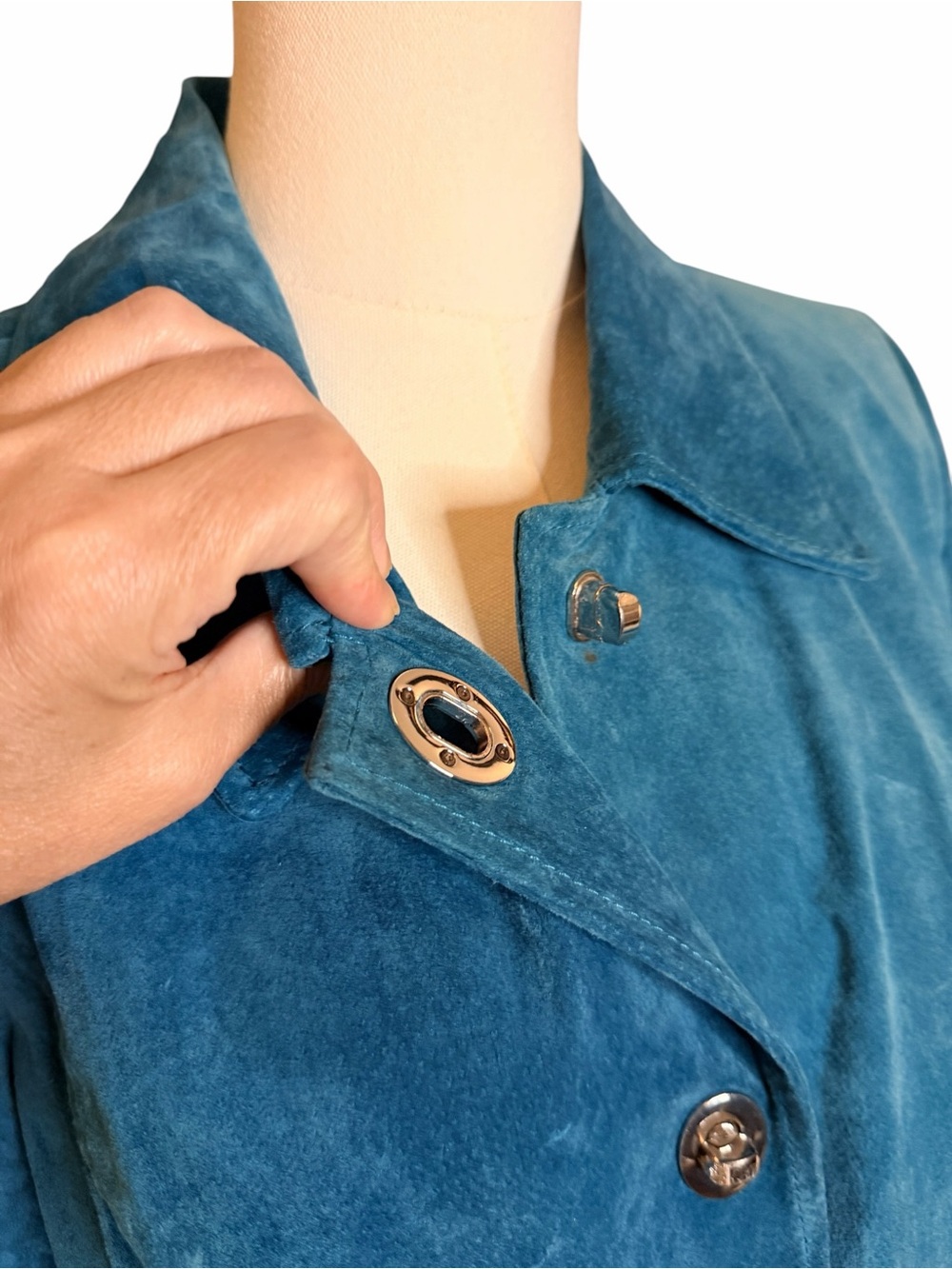 Dennis by Dennis Basso Teal Suede Leather Jacket Y2K Statement Coat M - Picture 4 of 13